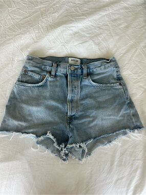 Agolde “Mila” Light Blue Distressed Denim Jean Shorts